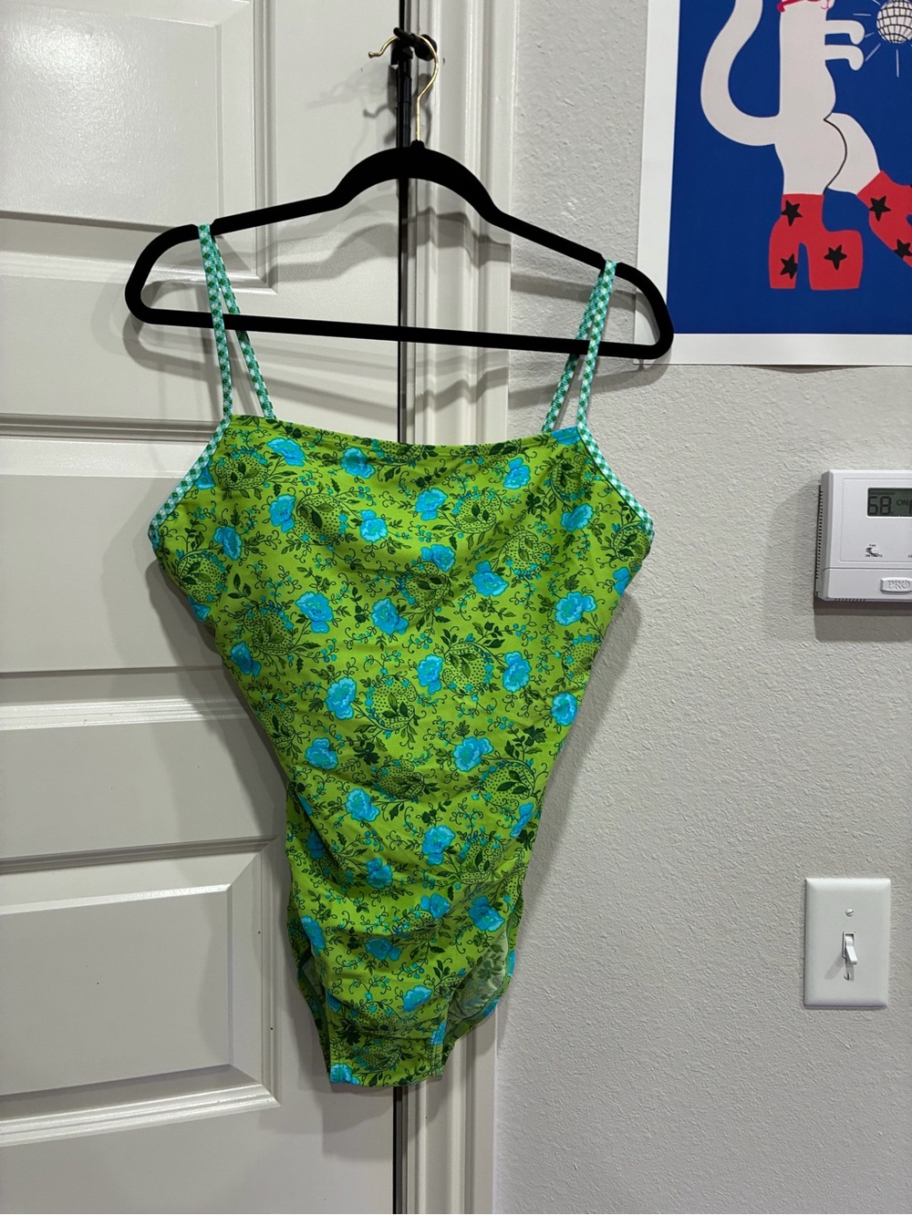 Victoria's Secret Green One-Piece Swimsuit with Blue Floral Print